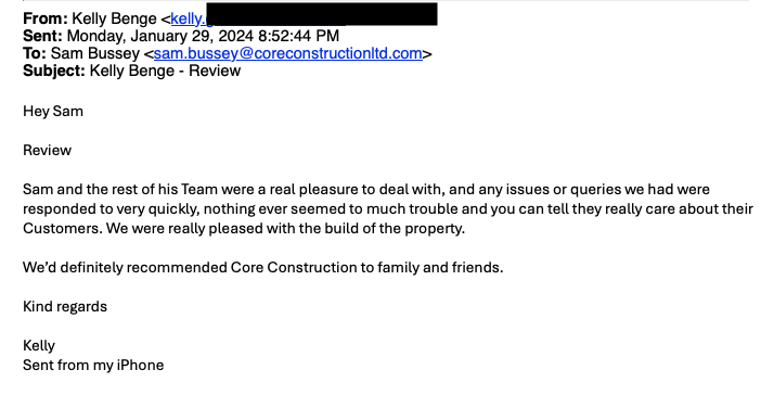 Core Construction testimonial - The Railway, Ramsey